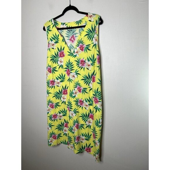 Land’s End Women’s Dress Cover Up 1X 16W-18W 100% Cotton Jersey Floral Pockets - Picture 4 of 12